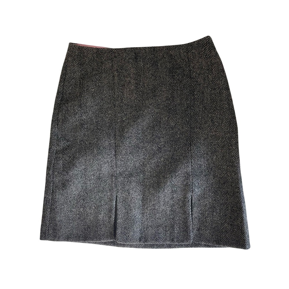 Boden British Tweed MOON Skirt 8L 100% Wool Herringbone Gray Pencil Preppy
